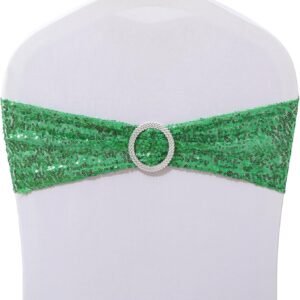 Chair Sashes Sequin Stretch Bands green with Chair Cover(rental)