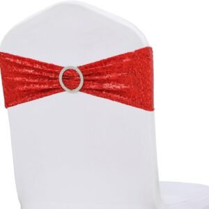 Double-Sided Sequins Red Chair Sashes for Wedding Decor, Red Sequin Chair Sashes Bands with Silver Buckles, Sequin Chair Bows for Party Ceremony... Double-Sided Sequins Red Chair Sashes for Decor with Chair Cover(rental